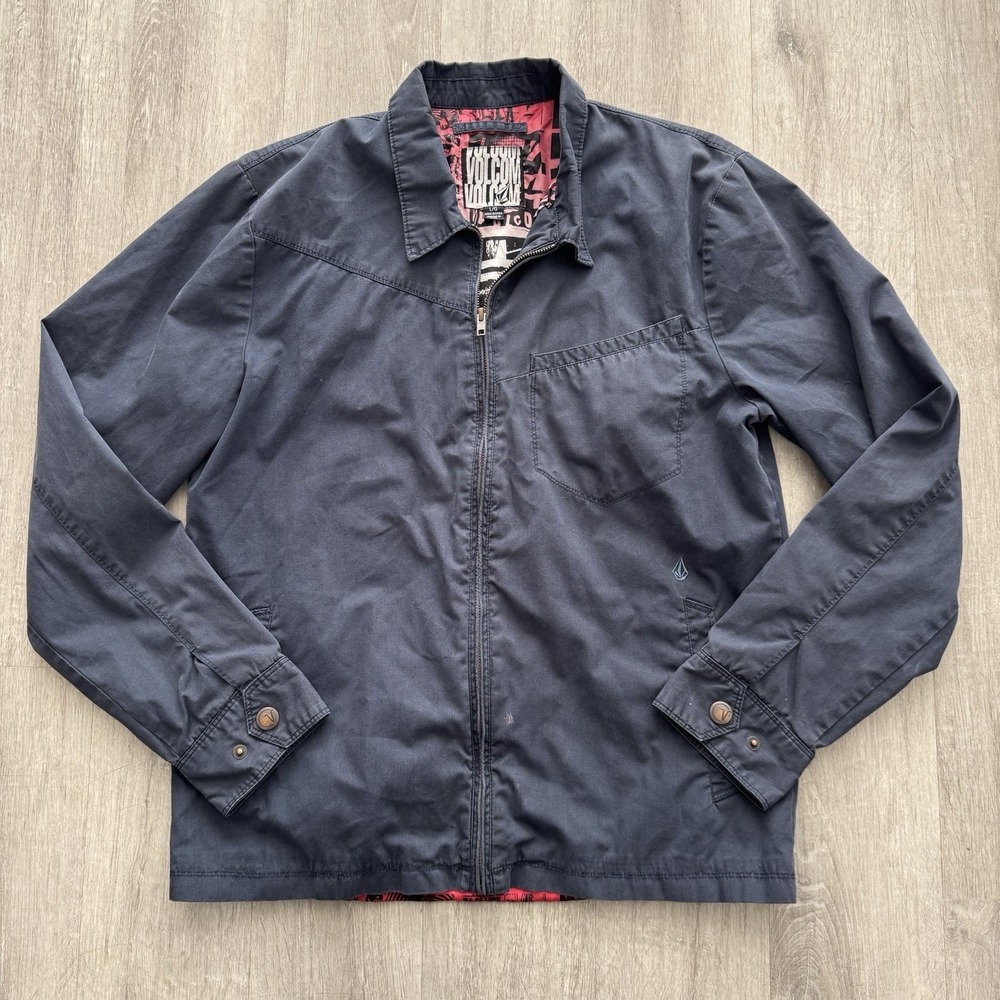 Vintage Volcom Mens Blue Lined Full Zip Canvas Work Chore Jacket Sz Large